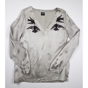 Stunning 100% silk blouse with beaded bird detail